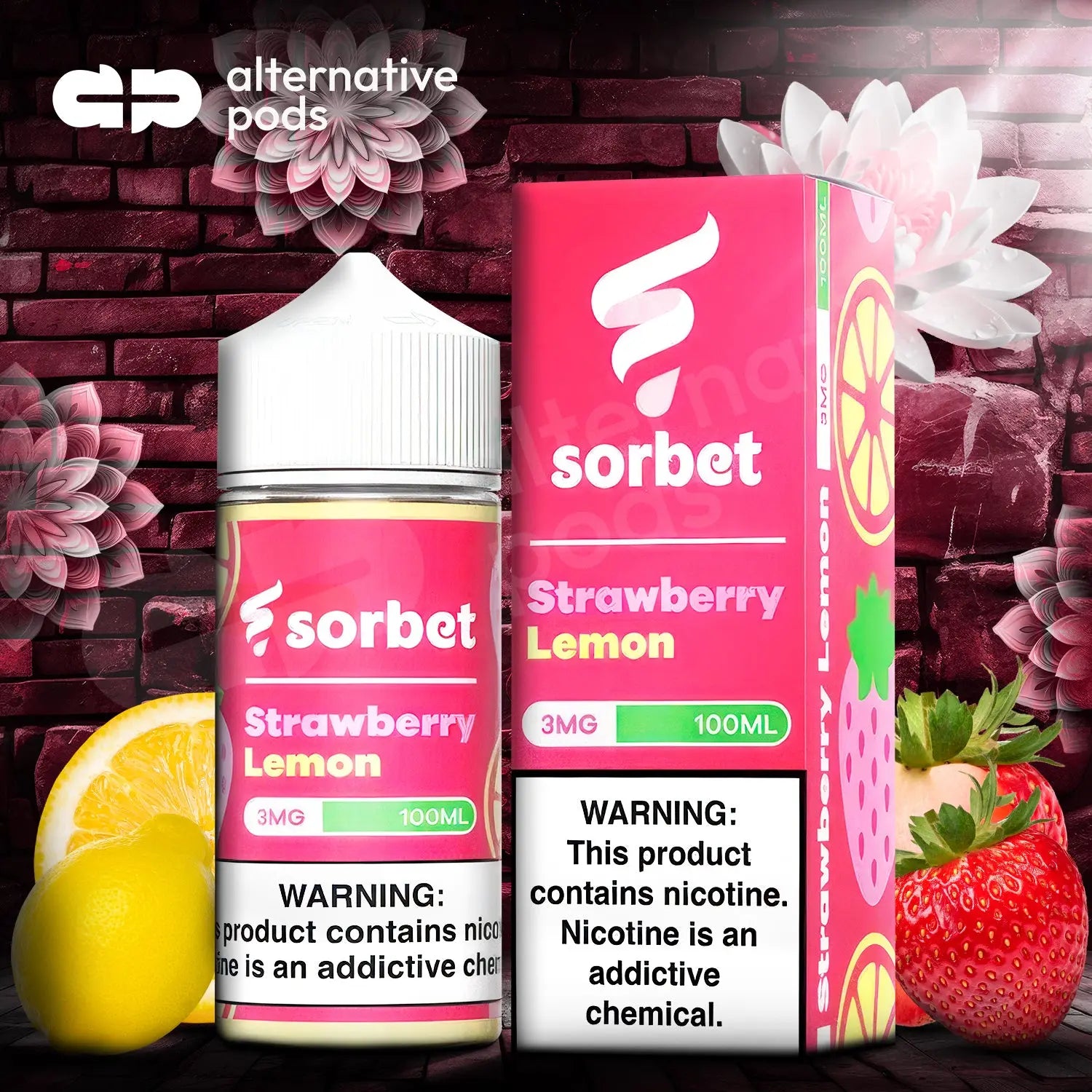 Sorbet Synthetic Nicotine E-Liquid 100ML - Strawberry Lemon 