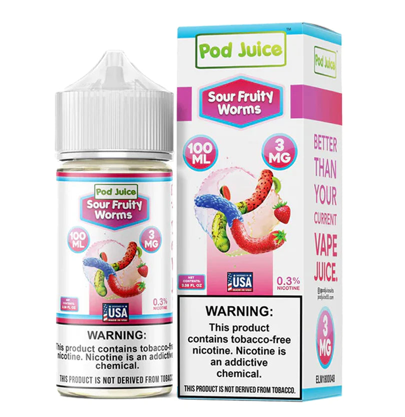 POD Juice Synthetic Nicotine E-Liquid 100MLSour Fruity Worms
