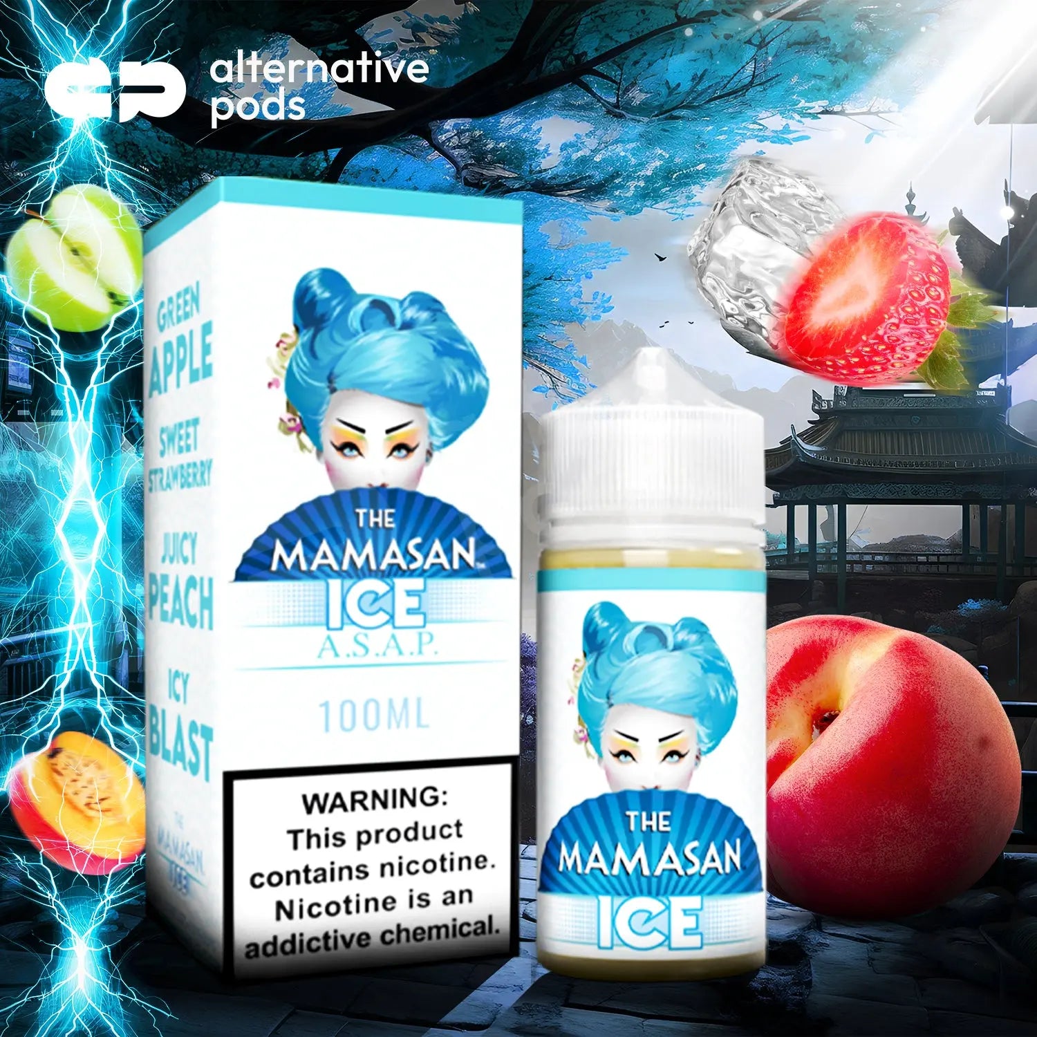 The Mamasan E-Liquid 100ML Vape Juice - Green Apple Sweet Strawberry Juice Peach Icy Blast 