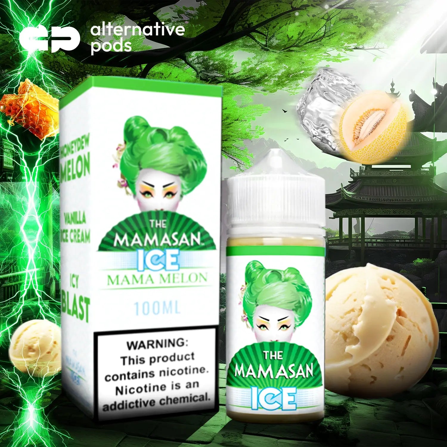 The Mamasan E-Liquid 100ML Vape Juice - Honeydew Melon Vanilla Ice Cream icy Blast 