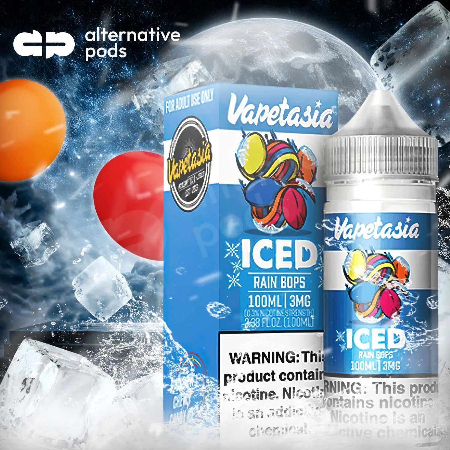 Vapetasia ICED Synthetic Nicotine E-Liquid 100ML - Iced Rain Bops 