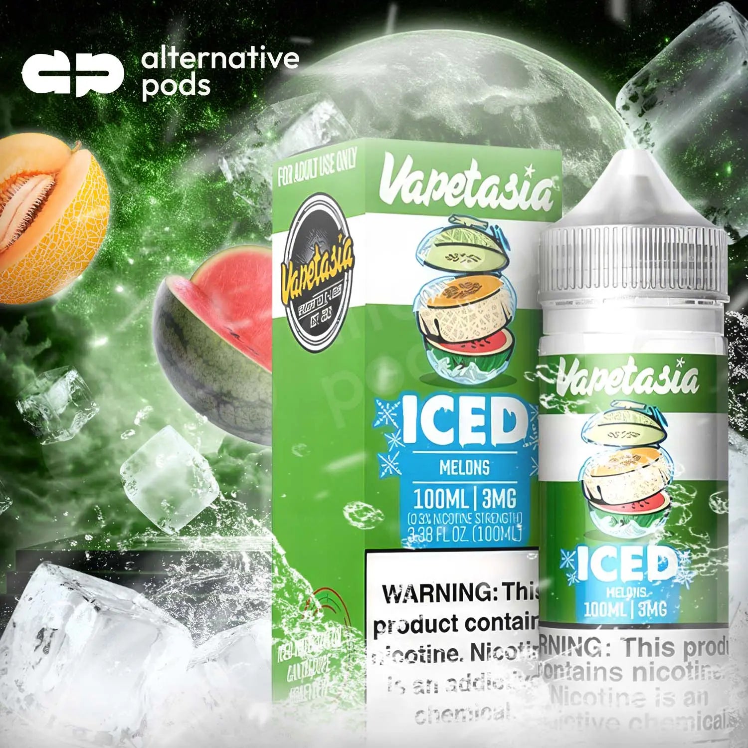 Vapetasia ICED Synthetic Nicotine E-Liquid 100ML - Iced Melons 