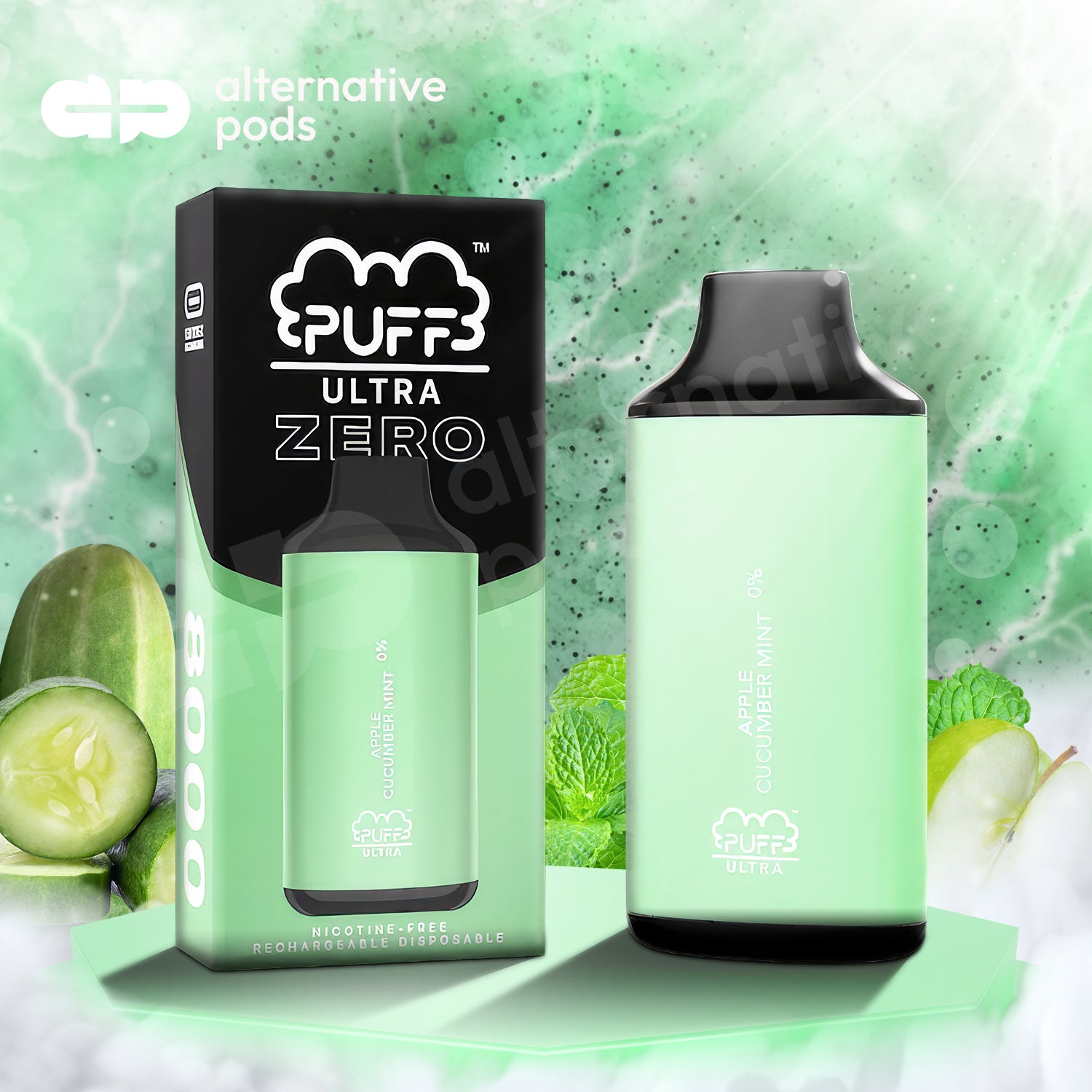 Puff Ultra 0% Zero Nicotine Disposable 8,000 Puffs 8k puffs - Apple Cucumber Mint