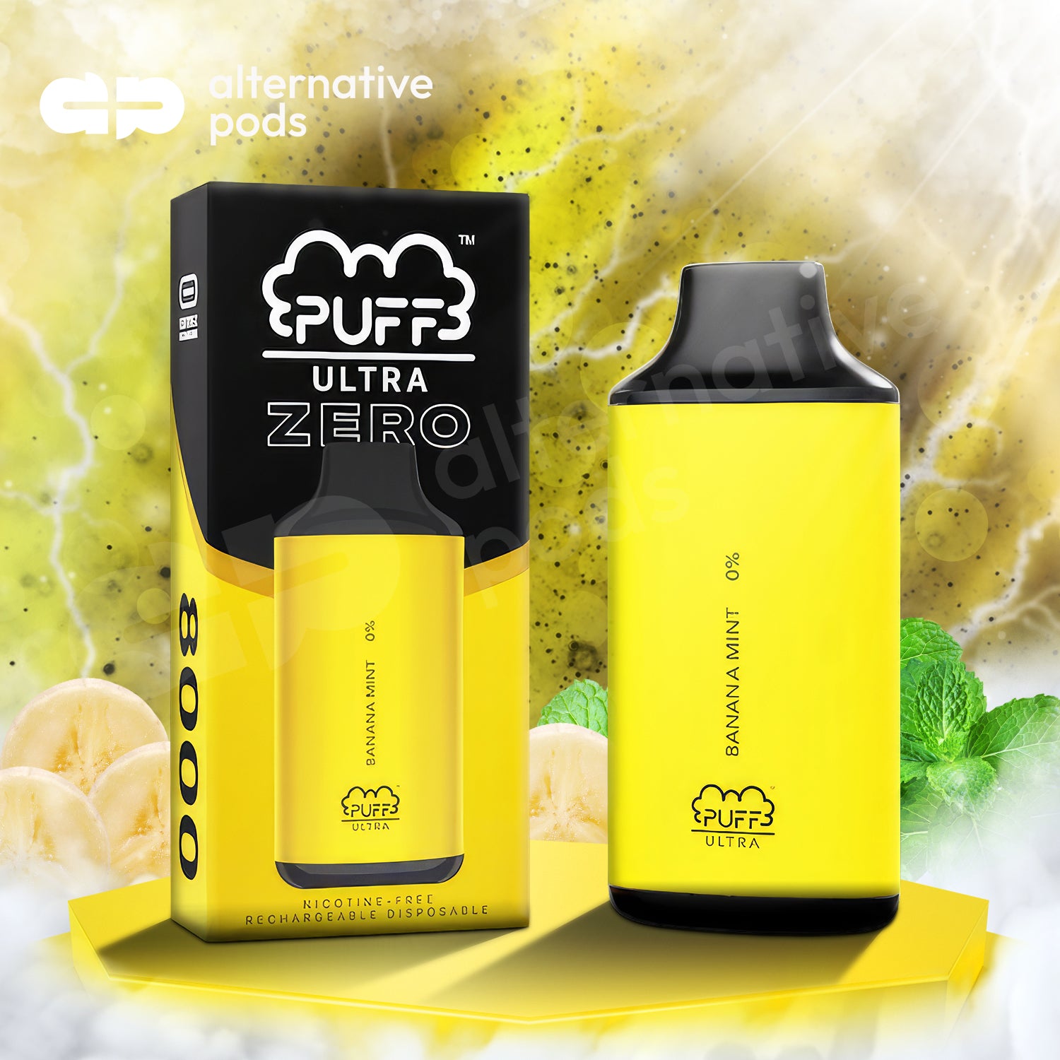 Puff Ultra 0% Zero Nicotine Disposable 8,000 Puffs 8k puffs - Banana MInt