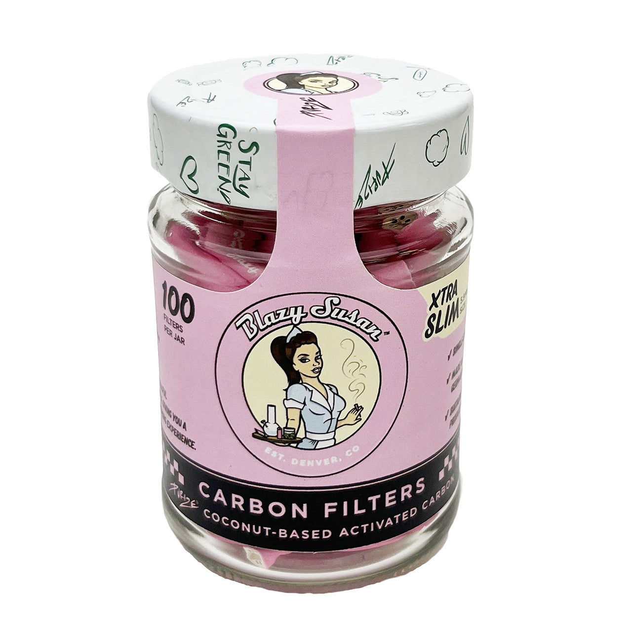 Blazy Susan  Purize Pink Carbon Filter Tips - Xtra Slim - Jar of 100