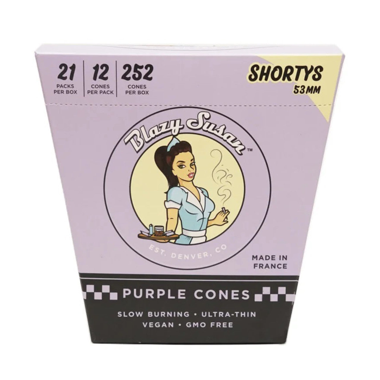 Blazy Susan Purple 53mm Pre-Roll Cones Shortys (12ct)