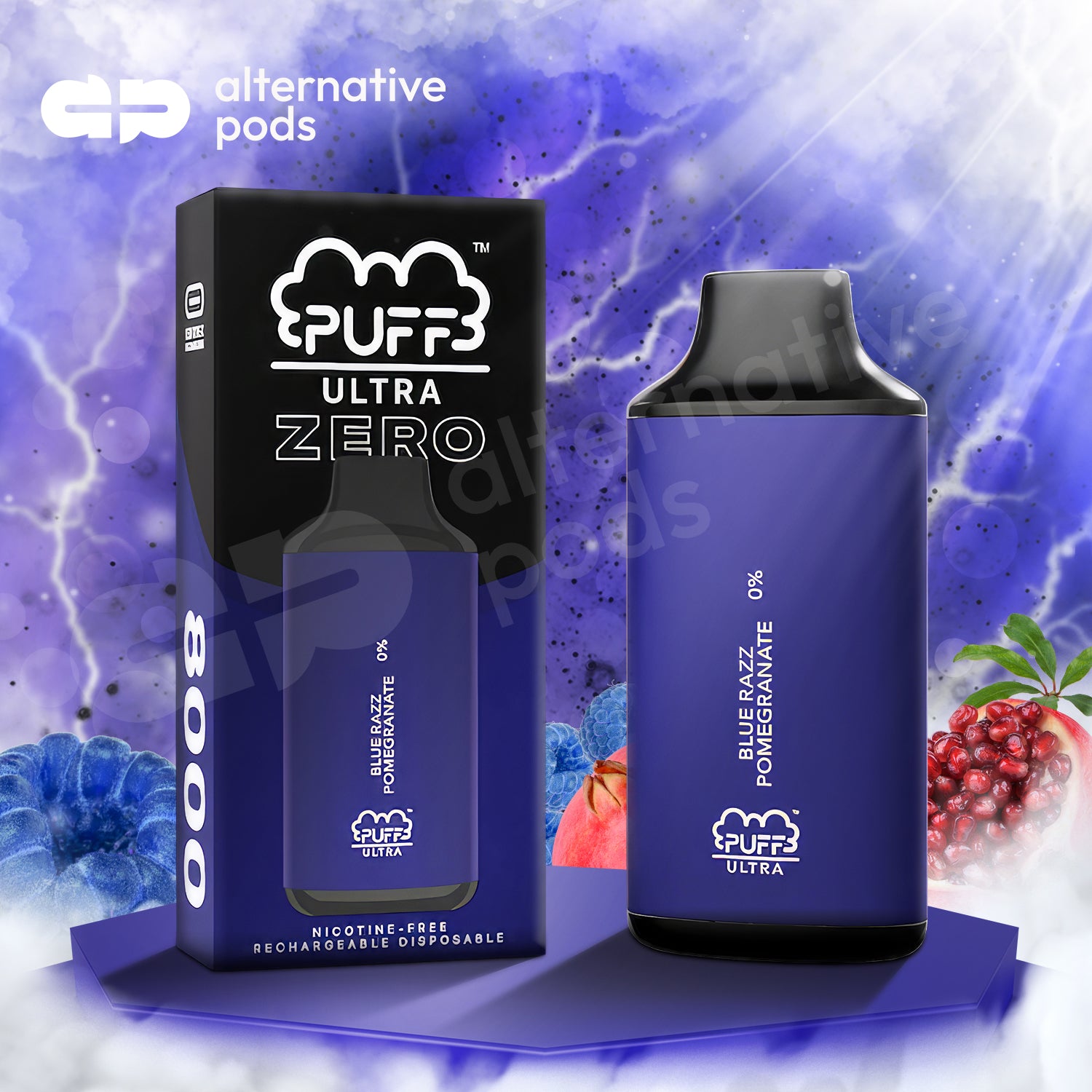 Puff Ultra 0% Zero Nicotine Disposable 8,000 Puffs 8k puffs - Bluerazz Pomegranate