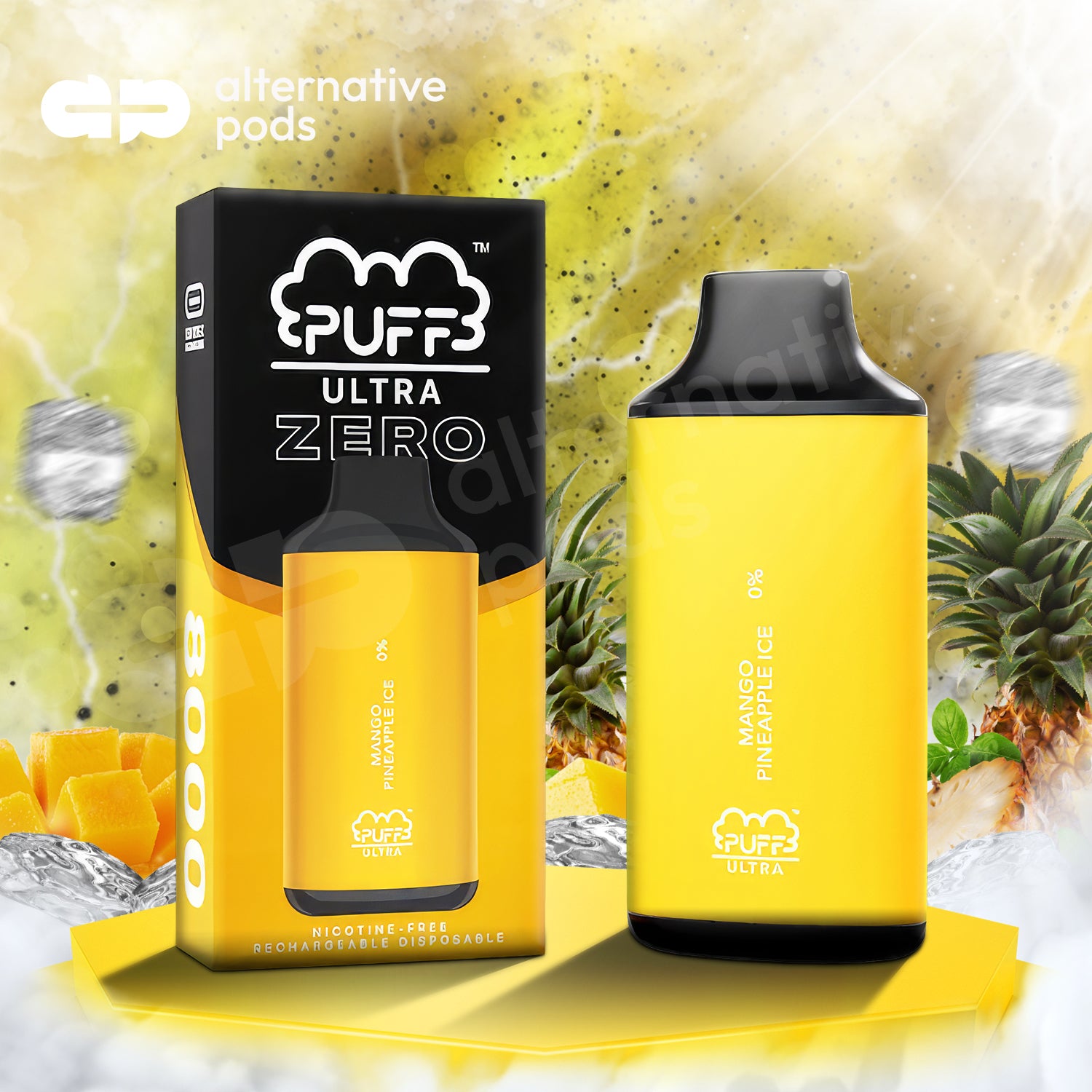 Puff Ultra 0% Zero Nicotine Disposable 8,000 Puffs 8k puffs - Mango Pineapple Ice