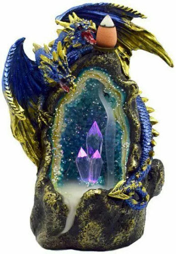 THS Backflow Blue Dragon with LED crystal waterfall Incense Burner